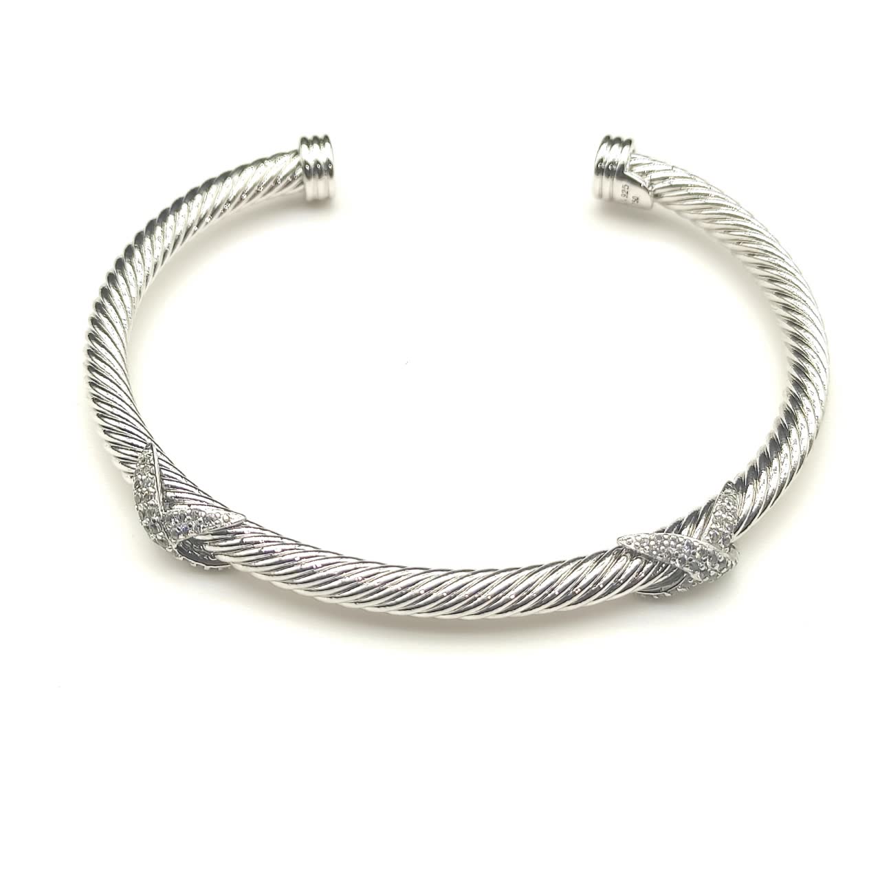 David Yurman Silver Twisted Wire Bracelet with Diamond Accents